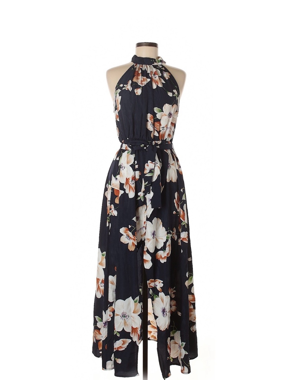 Floral Halter Maxi Dress - Navy